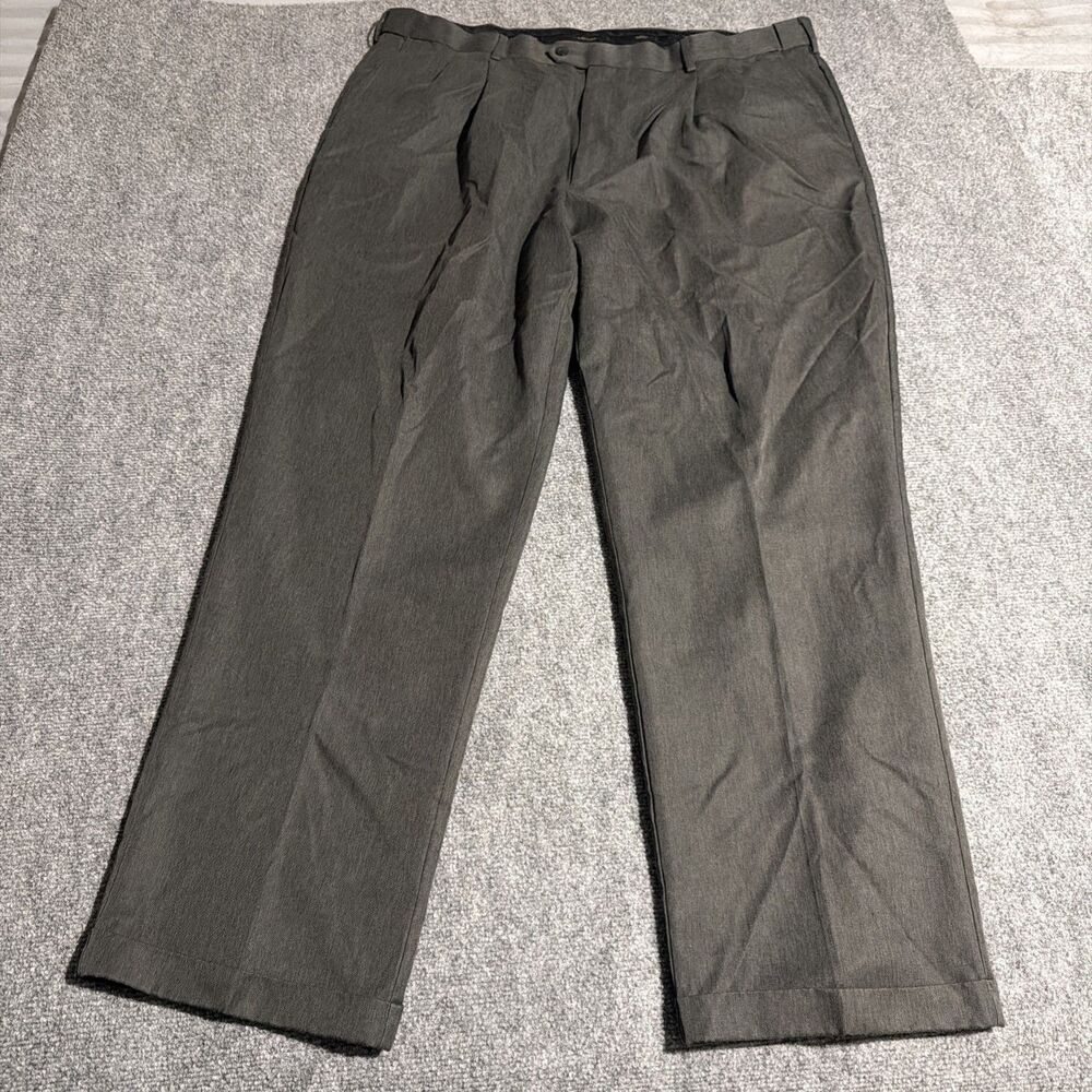 Savane Dress Pants Mens 42x32 Gray Pleated Cuffed 100% Polyester Lightweight